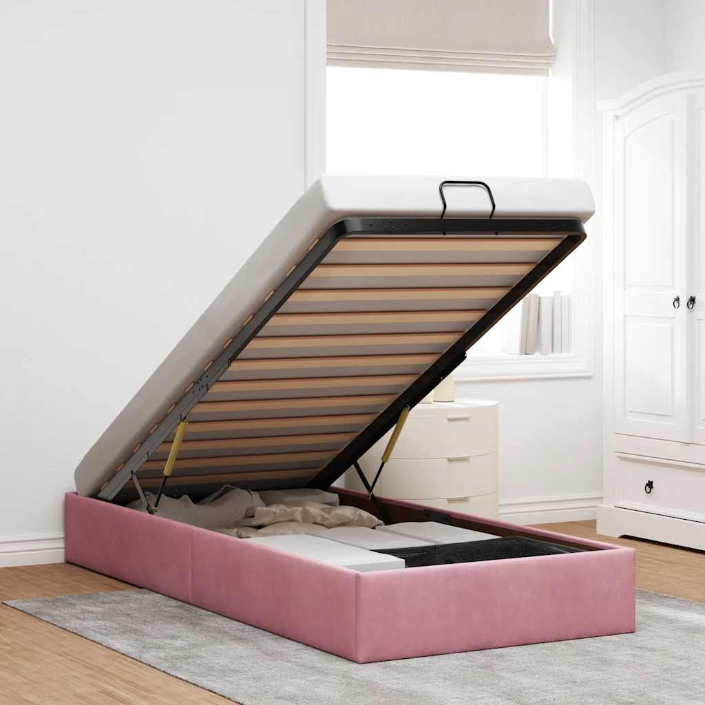 Ottoman-Bett ohne Matratze Rosa 90x200 cm Samt