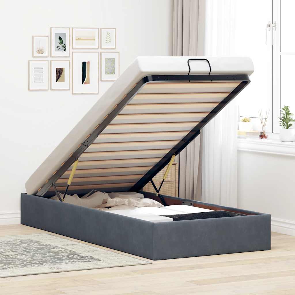 Ottoman-Bett ohne Matratze Dunkelgrau 100x200 cm Samt