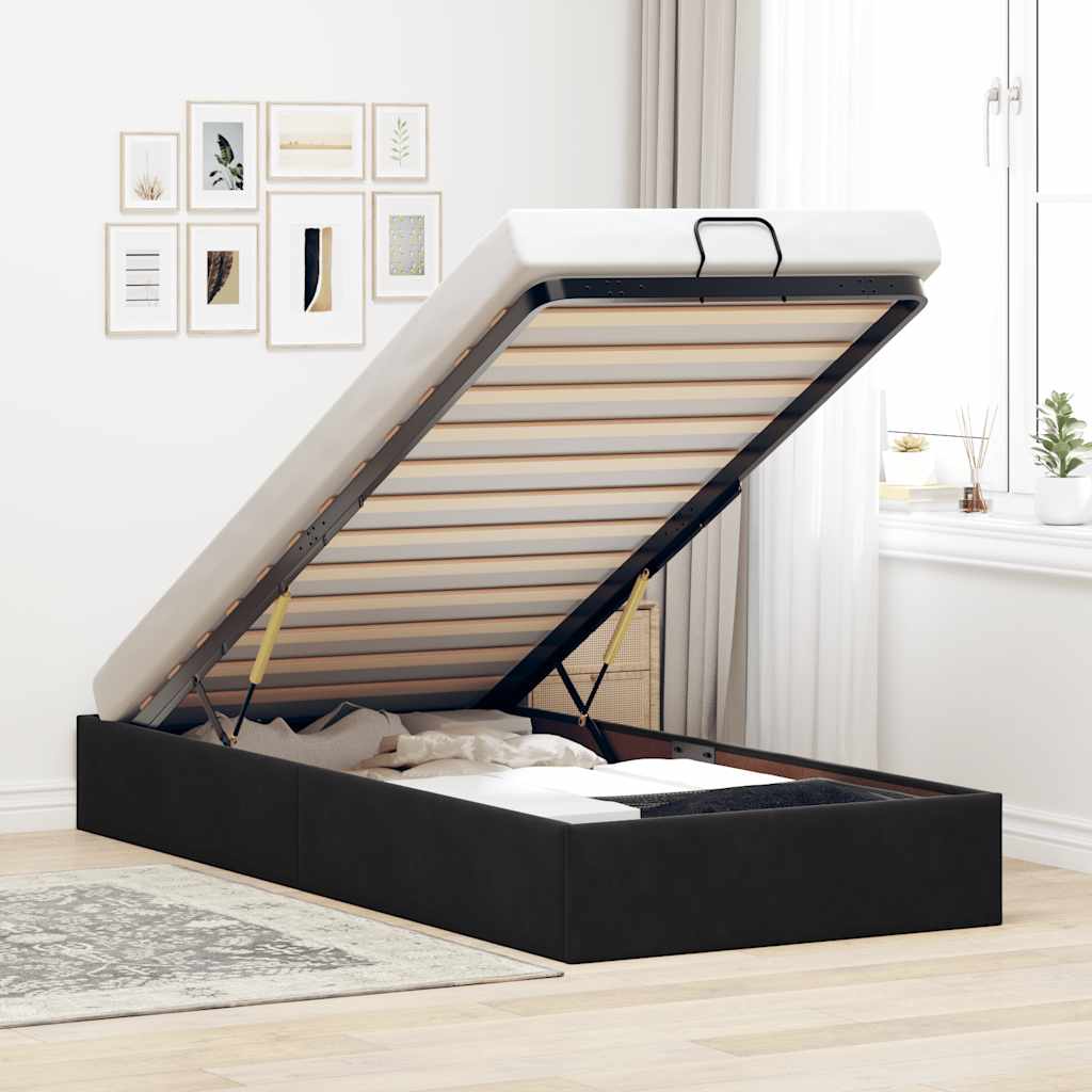 Ottoman-Bett ohne Matratze Schwarz 100x200 cm Samt
