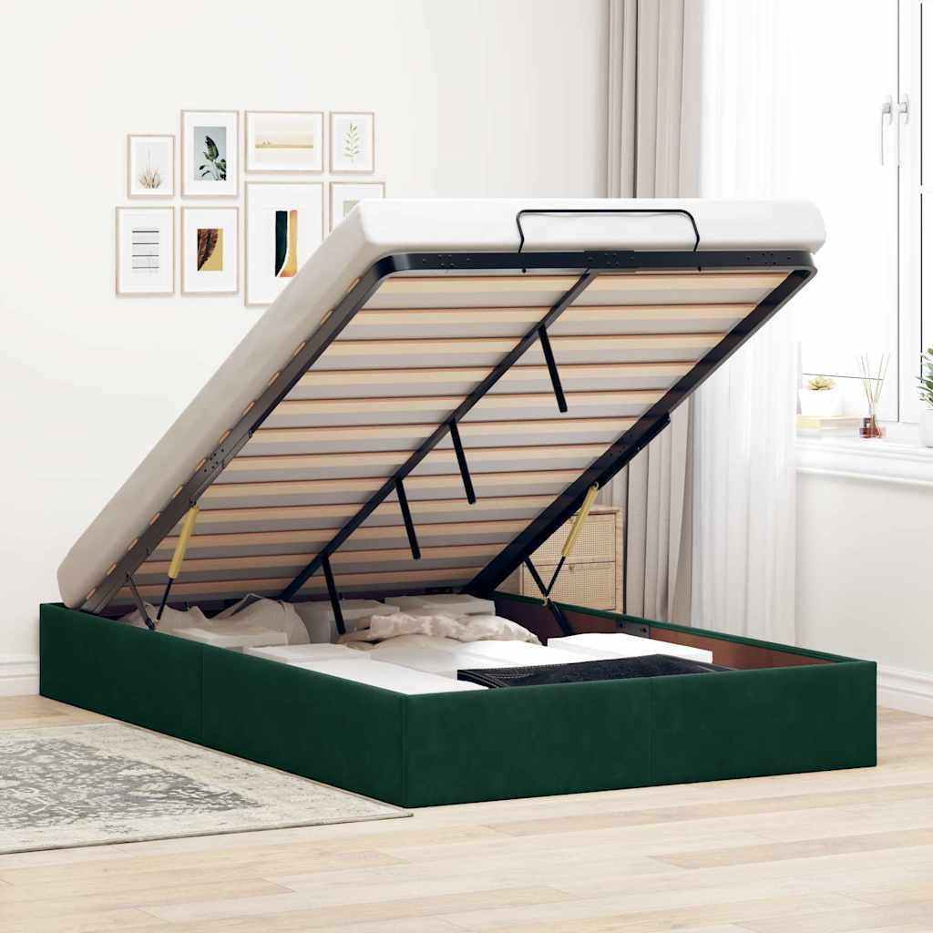 Ottoman-Bett ohne Matratze Dunkelgrün 120x190 cm Samt