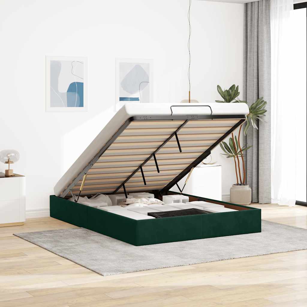 Ottoman-Bett ohne Matratze Dunkelgrün 140x190 cm Samt