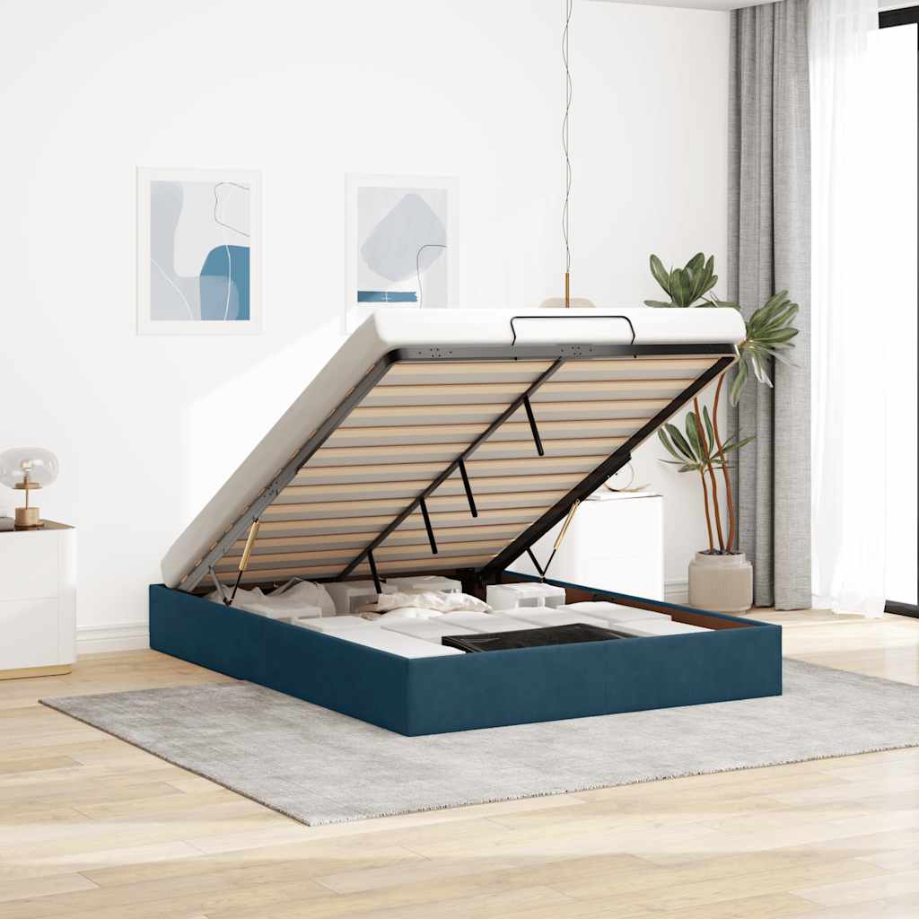 Ottoman-Bett ohne Matratze Dunkelblau 140x190 cm Samt