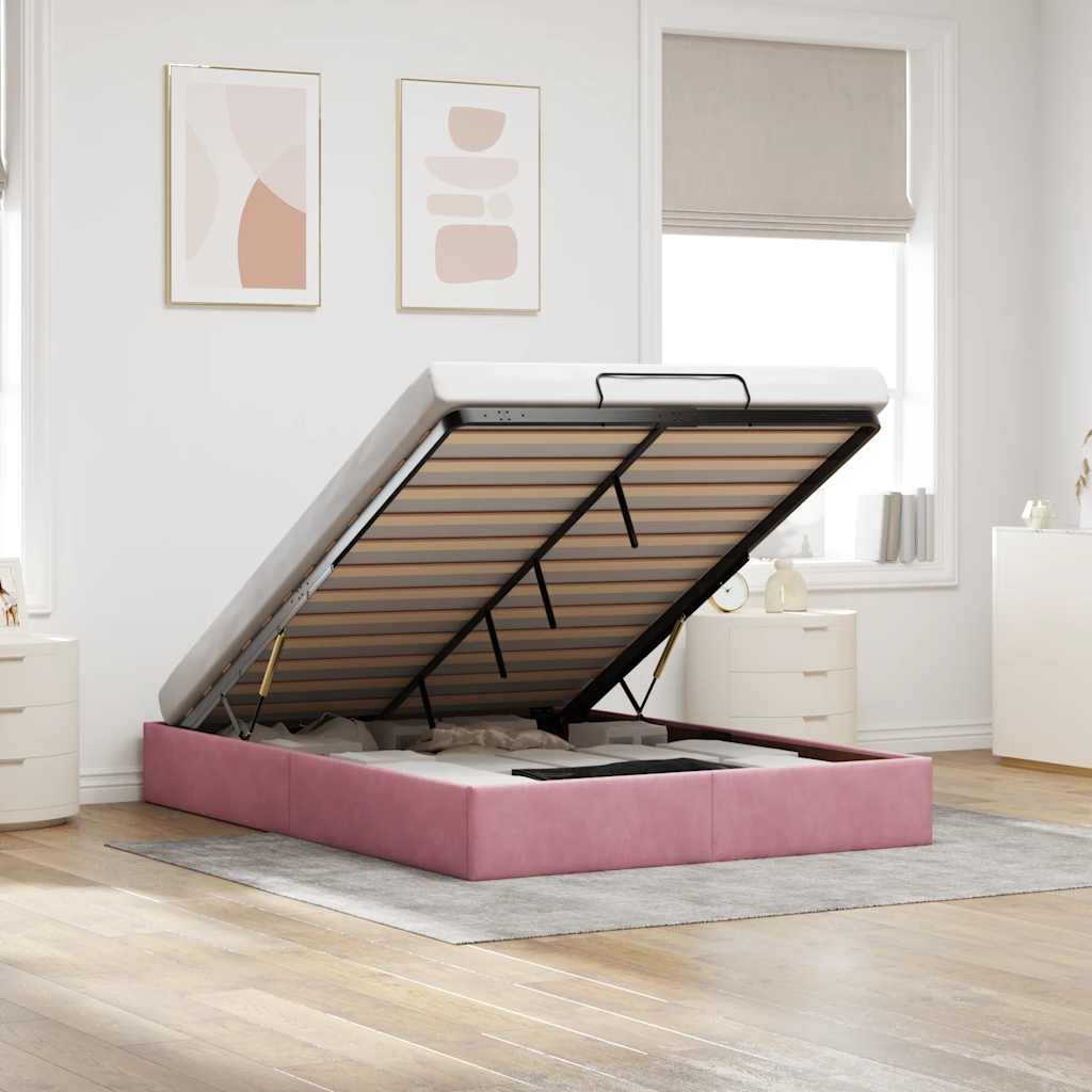 Ottoman-Bett ohne Matratze Rosa 140x200 cm Samt