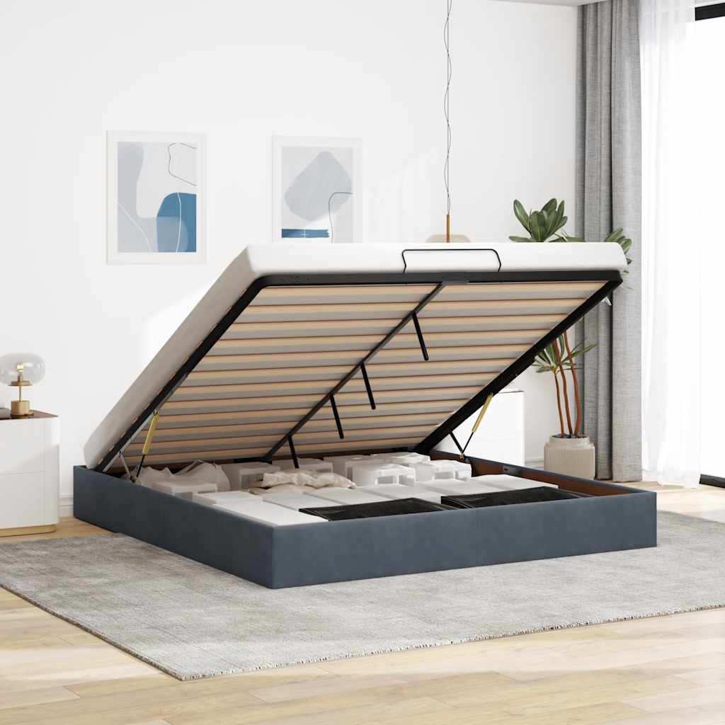 Ottoman-Bett ohne Matratze Dunkelgrau 160x200 cm Samt