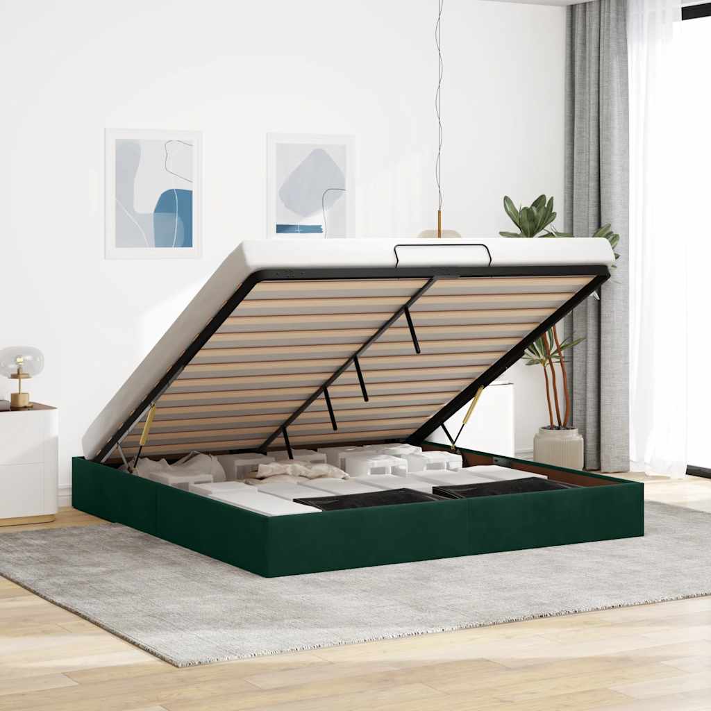 Ottoman-Bett ohne Matratze Dunkelgrün 160x200 cm Samt
