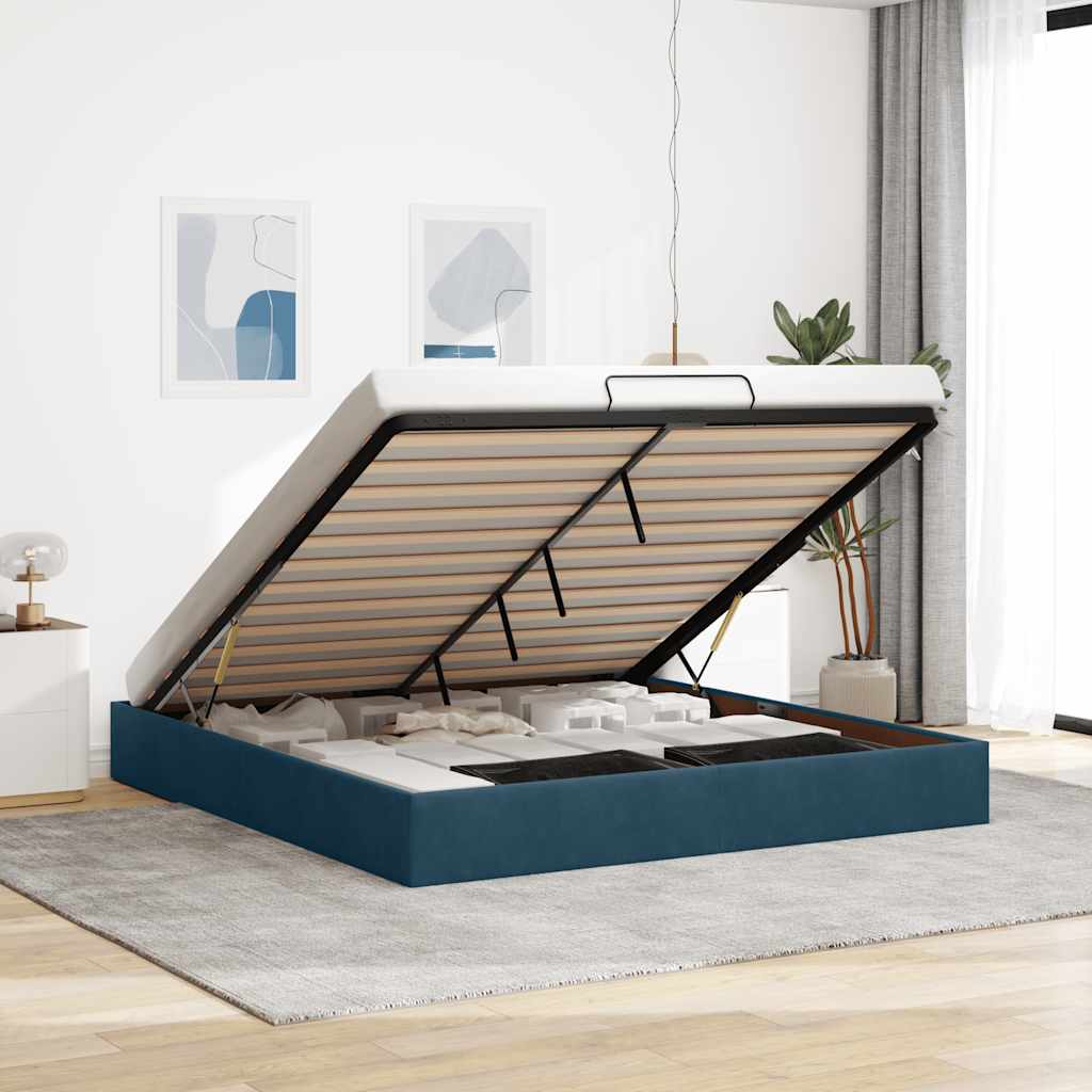 Ottoman-Bett ohne Matratze Dunkelblau 160x200 cm Samt