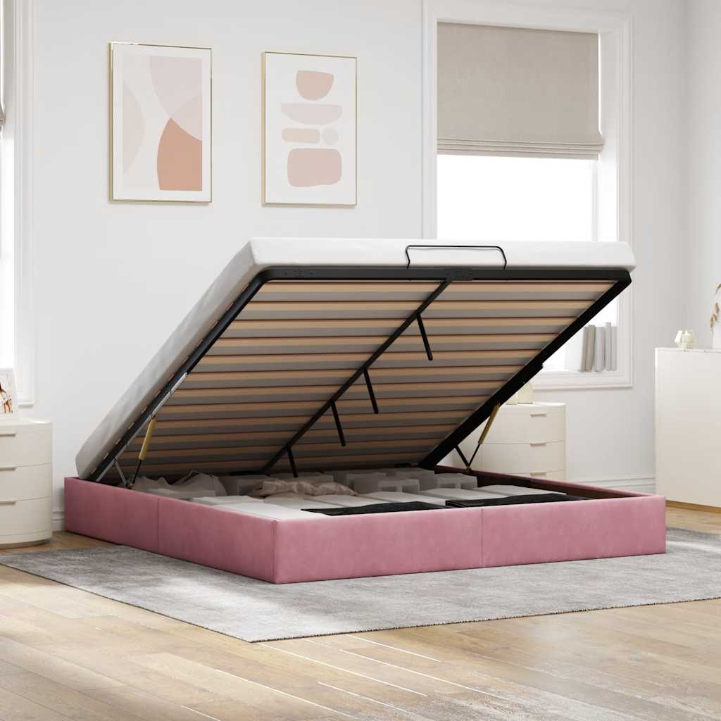 Ottoman-Bett ohne Matratze Rosa 160x200 cm Samt