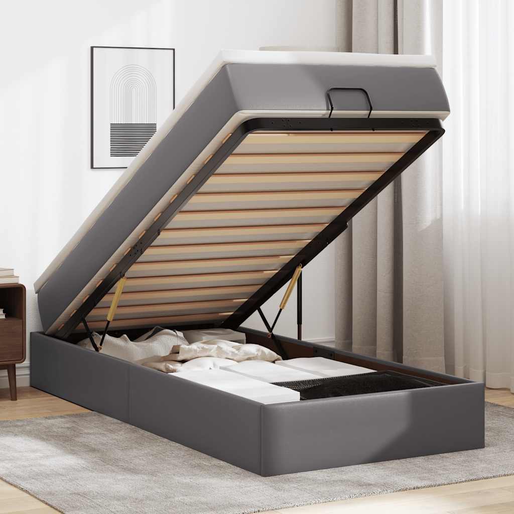 Ottoman-Bett mit Matratze Grau 80x200 cm Kunstleder