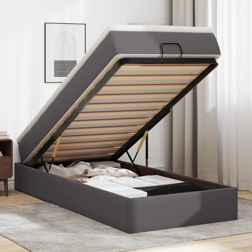 Ottoman-Bett mit Matratze Grau 90x190 cm Kunstleder