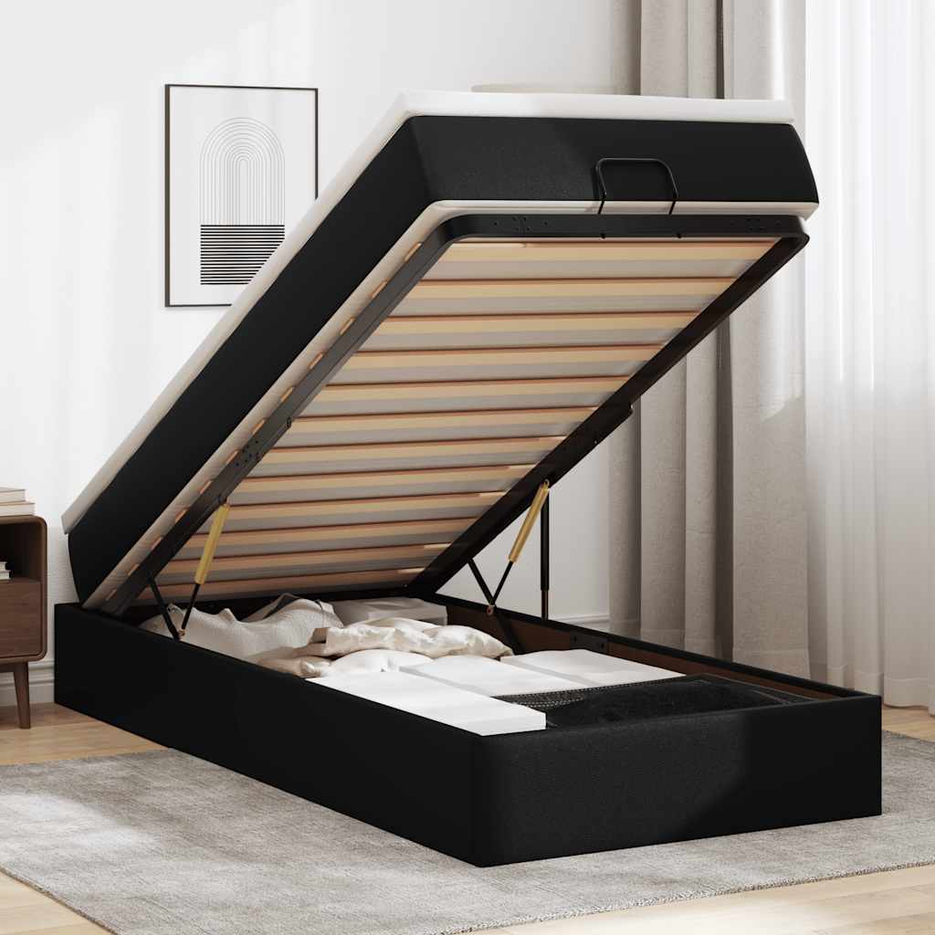 Ottoman-Bett mit Matratze Schwarz 100x200 cm Kunstleder