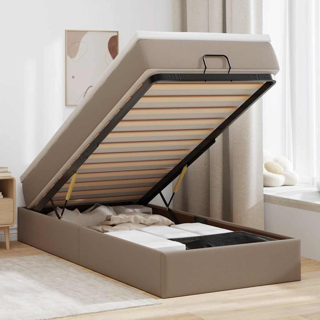 Ottoman-Bett mit Matratze Cappuccino-Braun 100x200cm Kunstleder