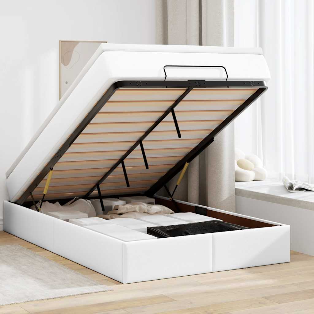 Ottoman-Bett mit Matratze Weiß 120x190 cm Kunstleder