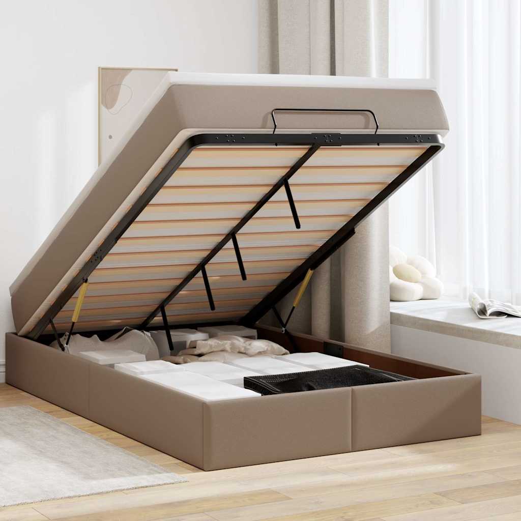 Ottoman-Bett mit Matratze Cappuccino-Braun 120x200cm Kunstleder