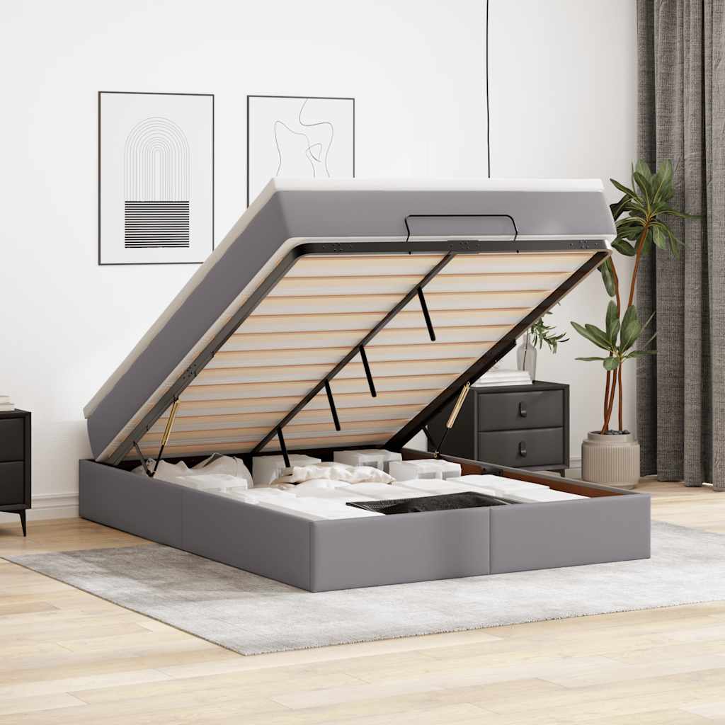 Ottoman-Bett mit Matratze Grau 140x190 cm Kunstleder