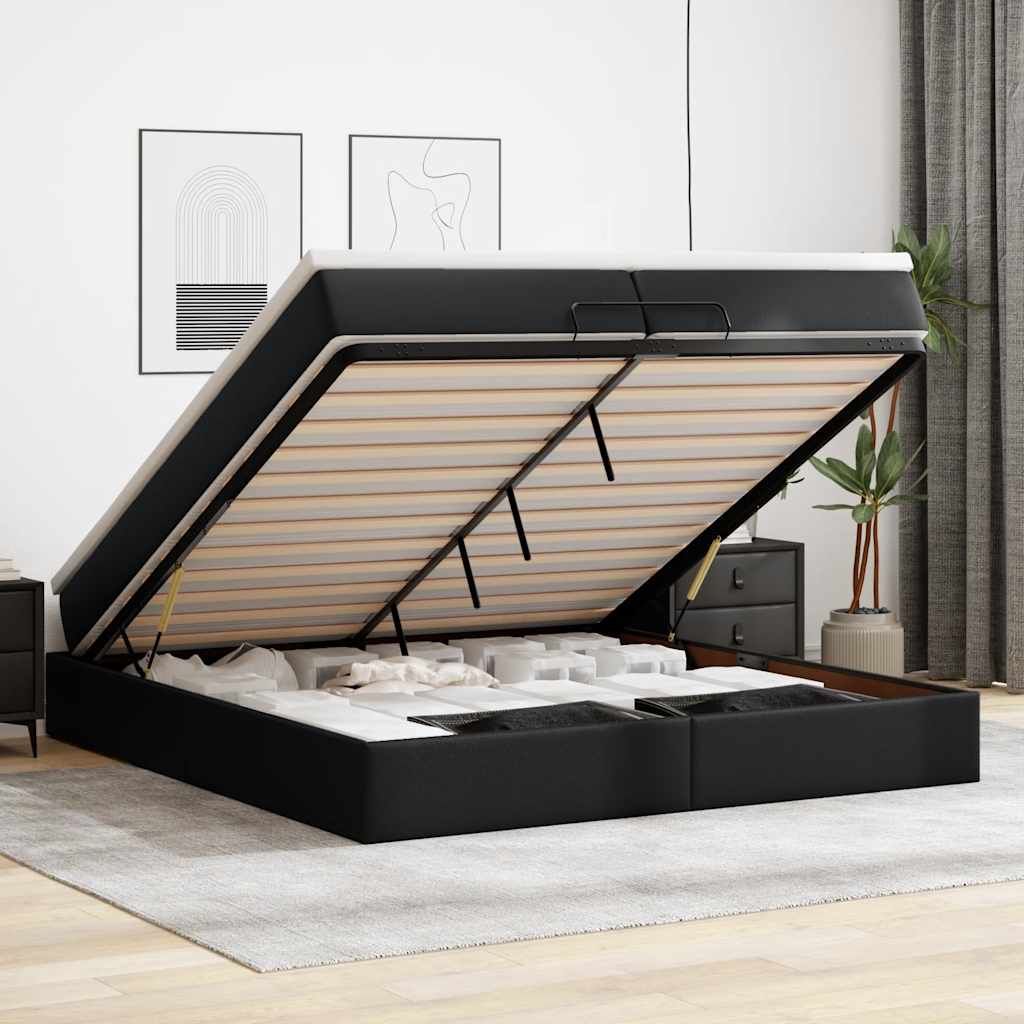 Ottoman-Bett mit Matratzen Schwarz 200x200 cm Kunstleder