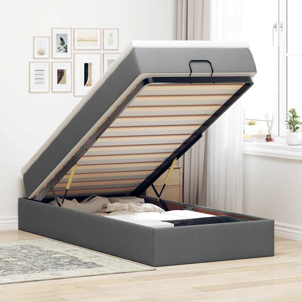 Ottoman-Bett mit Matratze Dunkelgrau 80x200 cm Stoff
