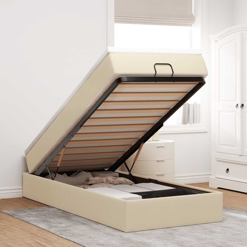 Ottoman-Bett mit Matratze Creme 90x190 cm Stoff