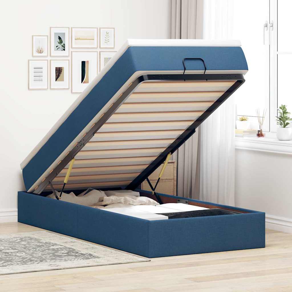 Ottoman-Bett mit Matratze Blau 90x190 cm Stoff