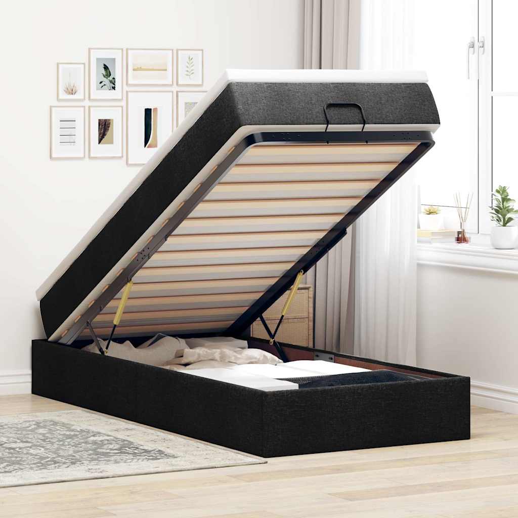 Ottoman-Bett mit Matratze Schwarz 90x200 cm Stoff