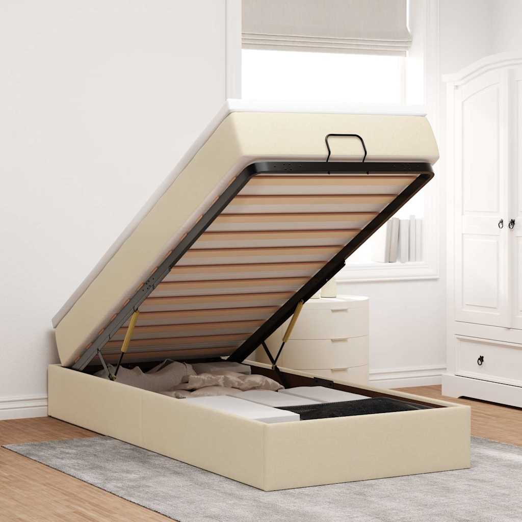 Ottoman-Bett mit Matratze Creme 100x200 cm Stoff
