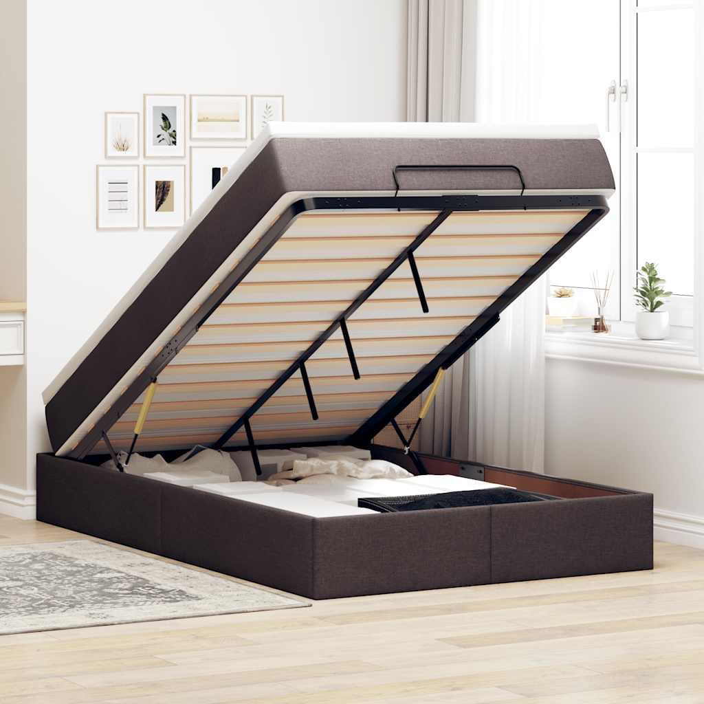 Ottoman-Bett mit Matratze Dunkelbraun 120x190 cm Stoff