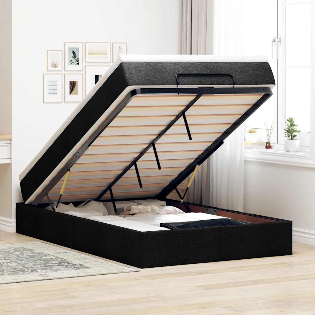 Ottoman-Bett mit Matratze Schwarz 120x200 cm Stoff