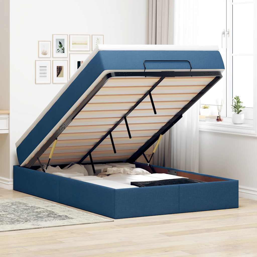 Ottoman-Bett mit Matratze Blau 120x200 cm Stoff