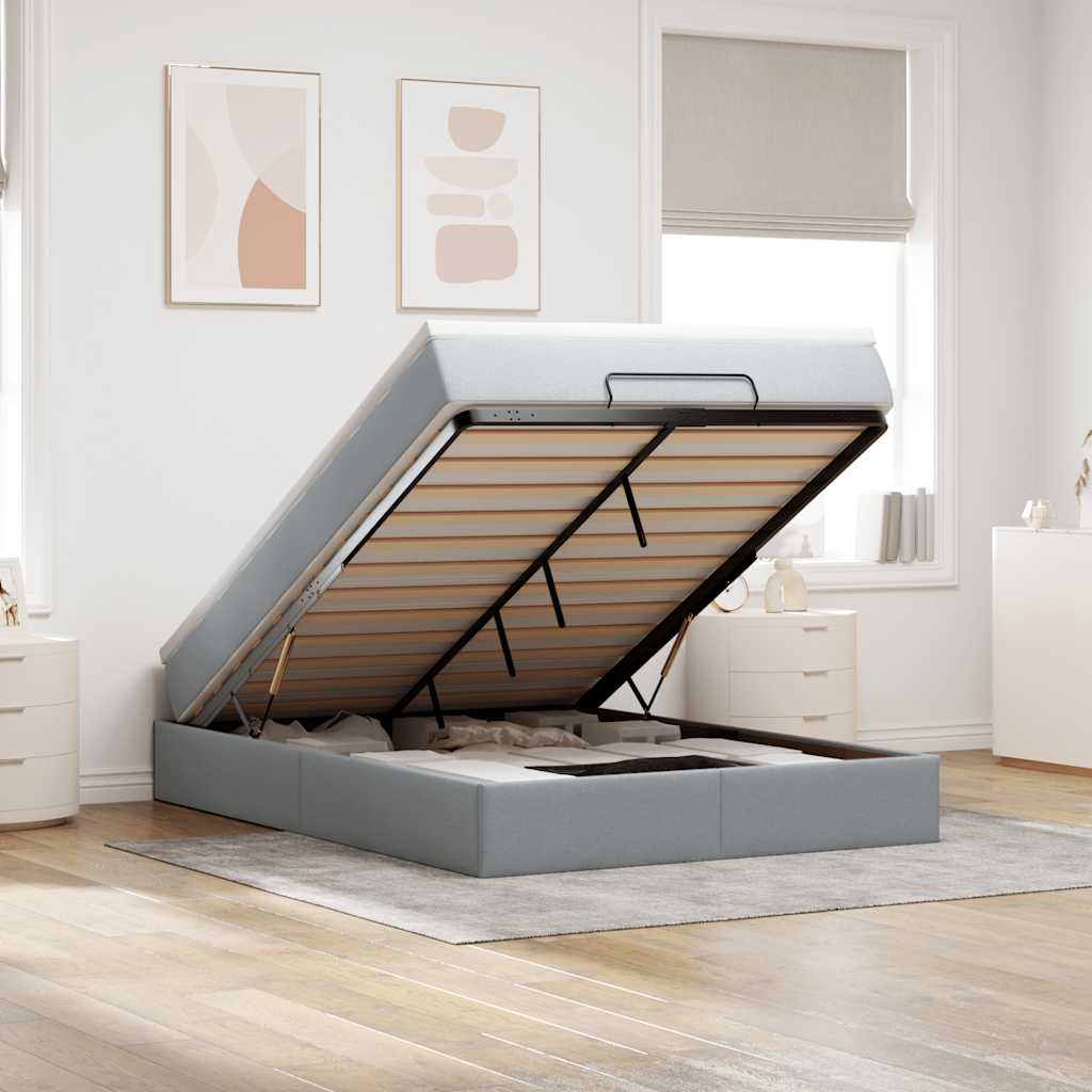 Ottoman-Bett mit Matratze Hellgrau 140x190 cm Stoff