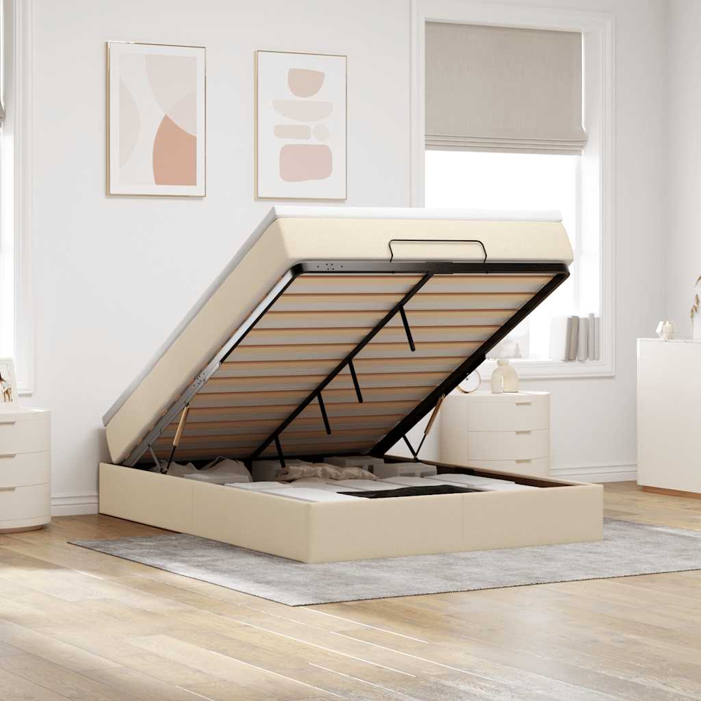 Ottoman-Bett mit Matratze Creme 140x190 cm Stoff