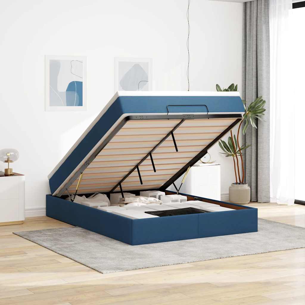 Ottoman-Bett mit Matratze Blau 140x190 cm Stoff