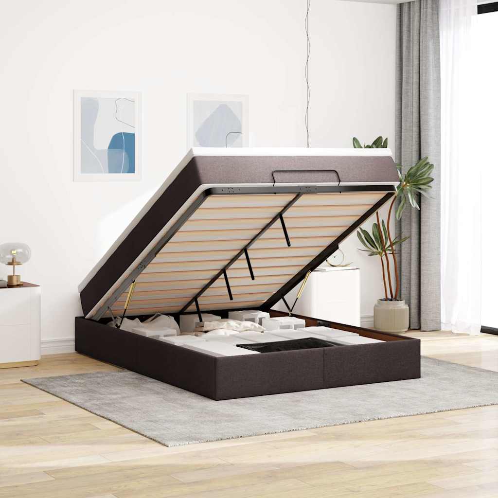 Ottoman-Bett mit Matratze Dunkelbraun 140x200 cm Stoff