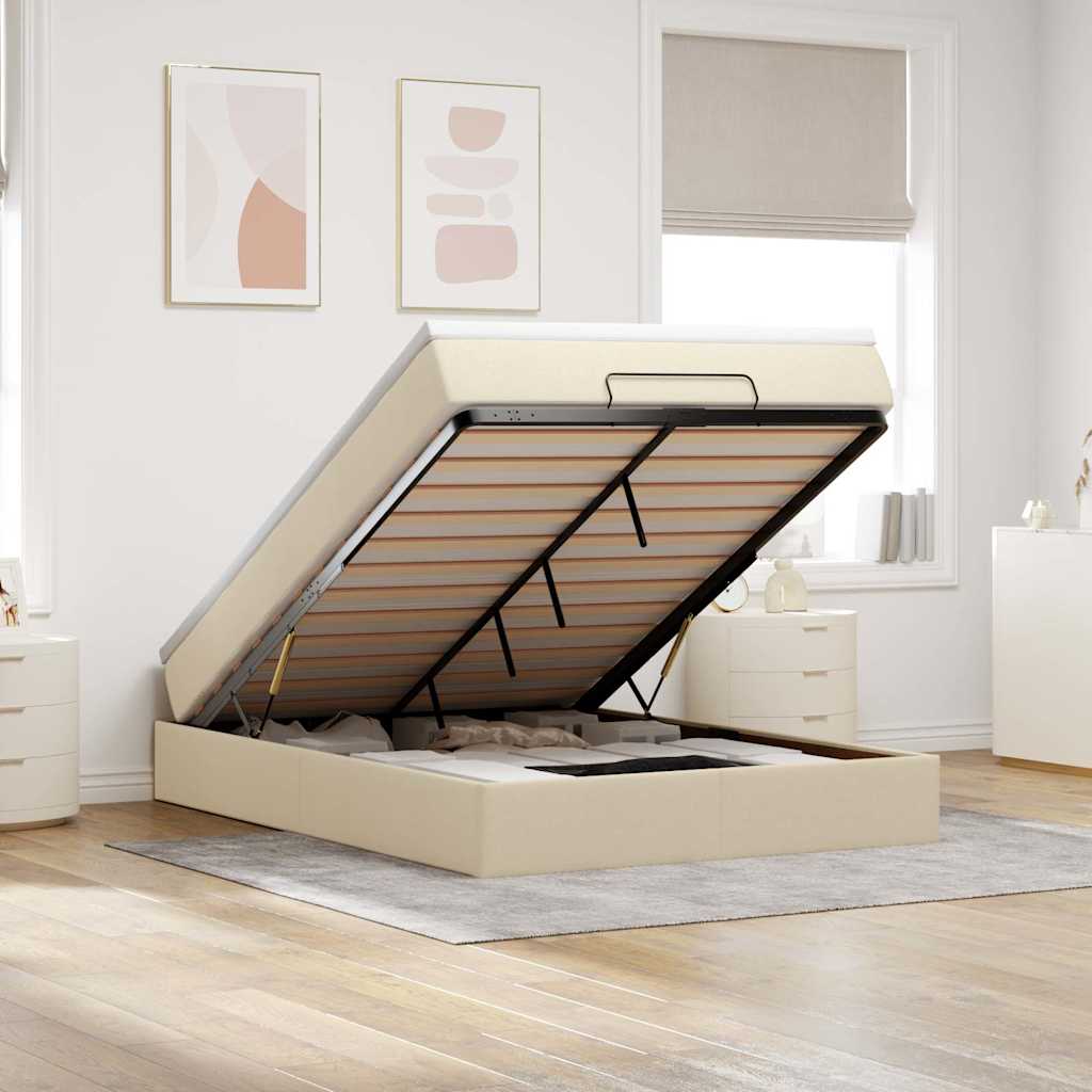 Ottoman-Bett mit Matratze Creme 140x200 cm Stoff