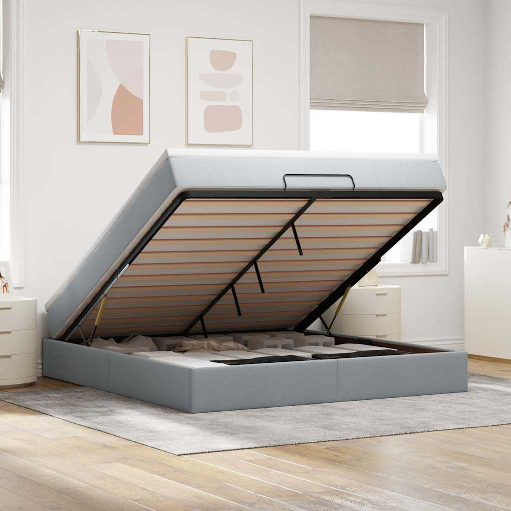 Ottoman-Bett mit Matratze Hellgrau 160x200 cm Stoff