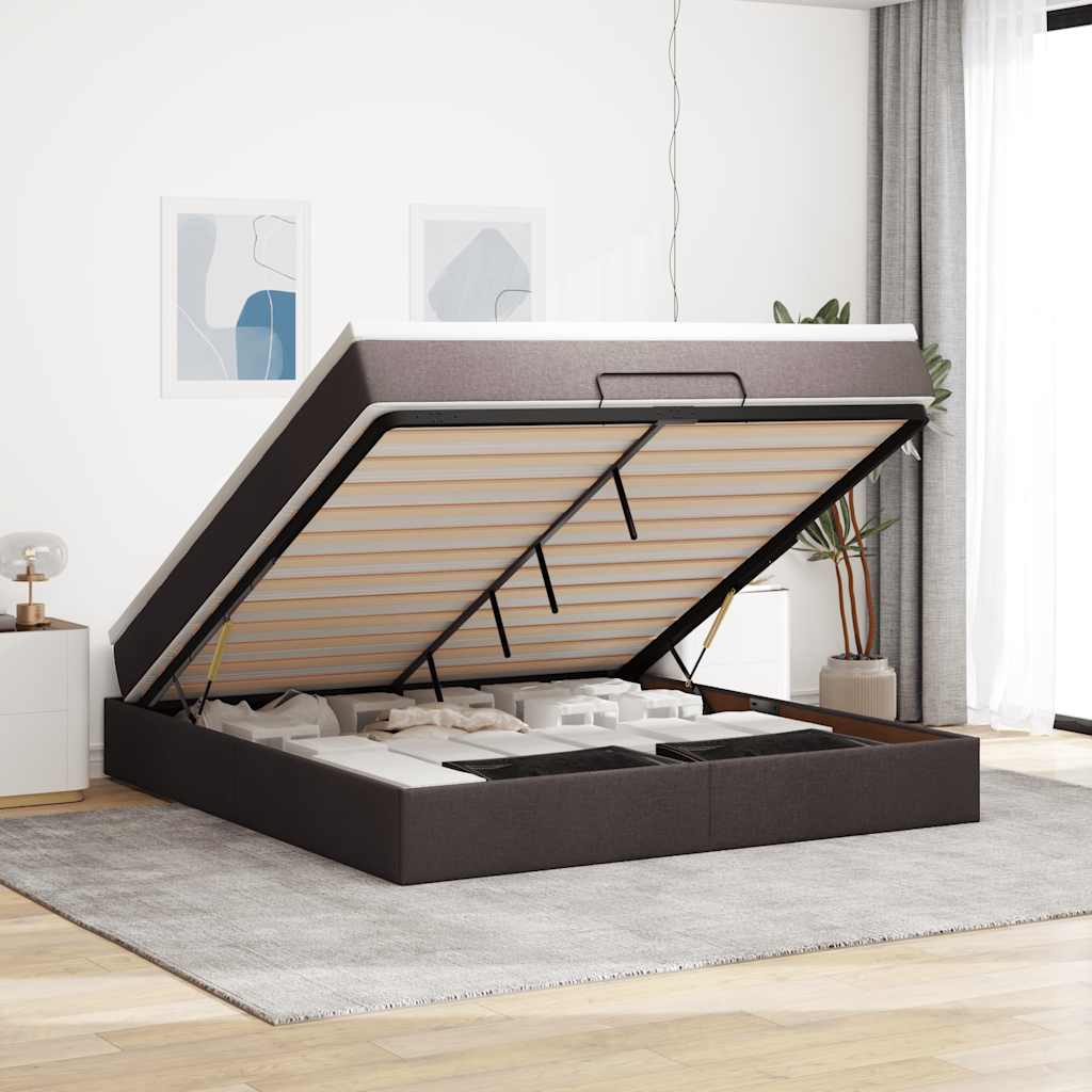 Ottoman-Bett mit Matratze Dunkelbraun 160x200 cm Stoff