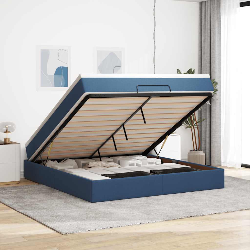 Ottoman-Bett mit Matratze Blau 160x200 cm Stoff