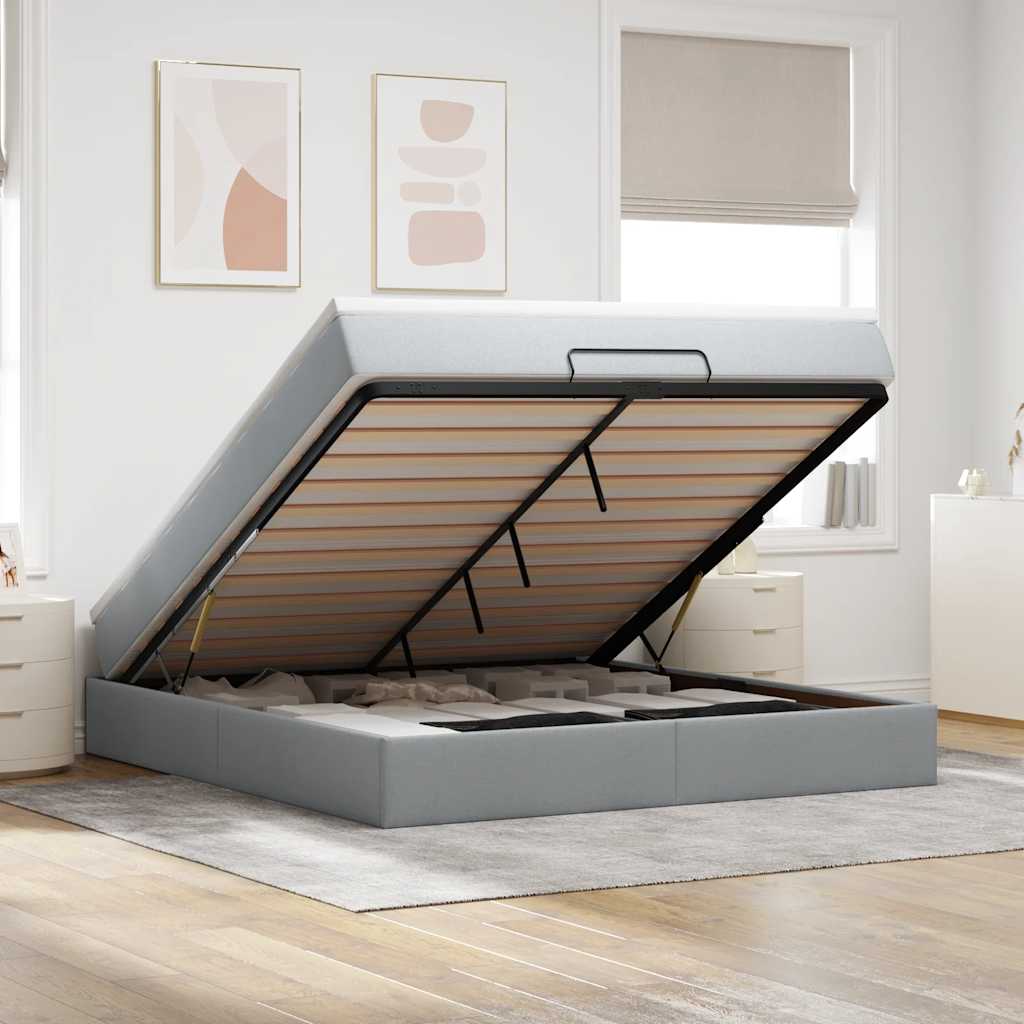 Ottoman-Bett mit Matratze Hellgrau 180x200 cm Stoff