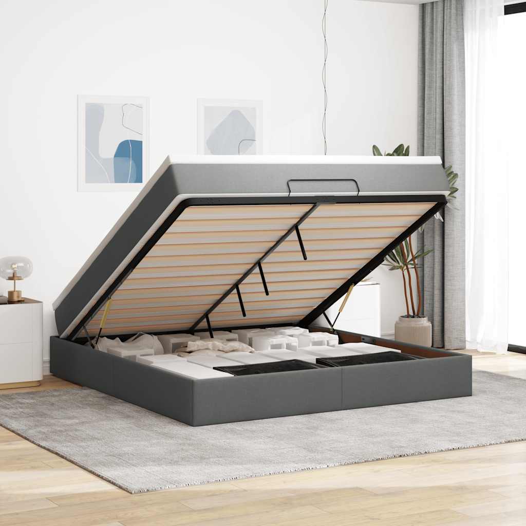 Ottoman-Bett mit Matratze Dunkelgrau 180x200 cm Stoff
