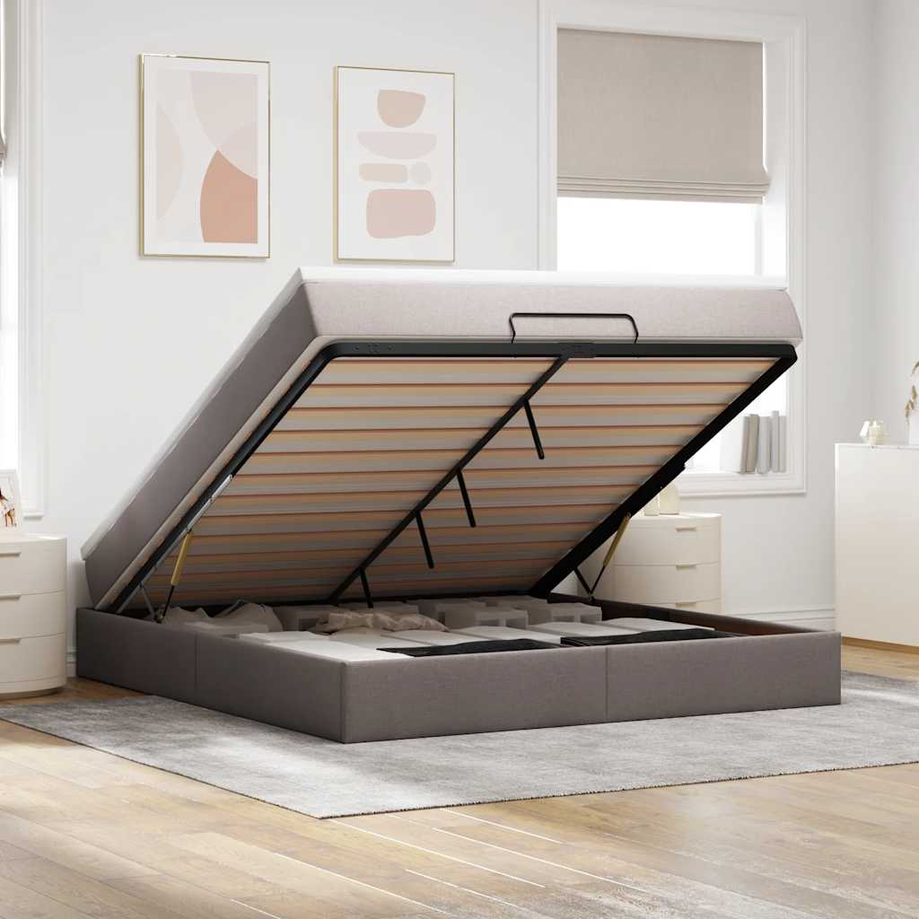 Ottoman-Bett mit Matratze Taupe 180x200 cm Stoff