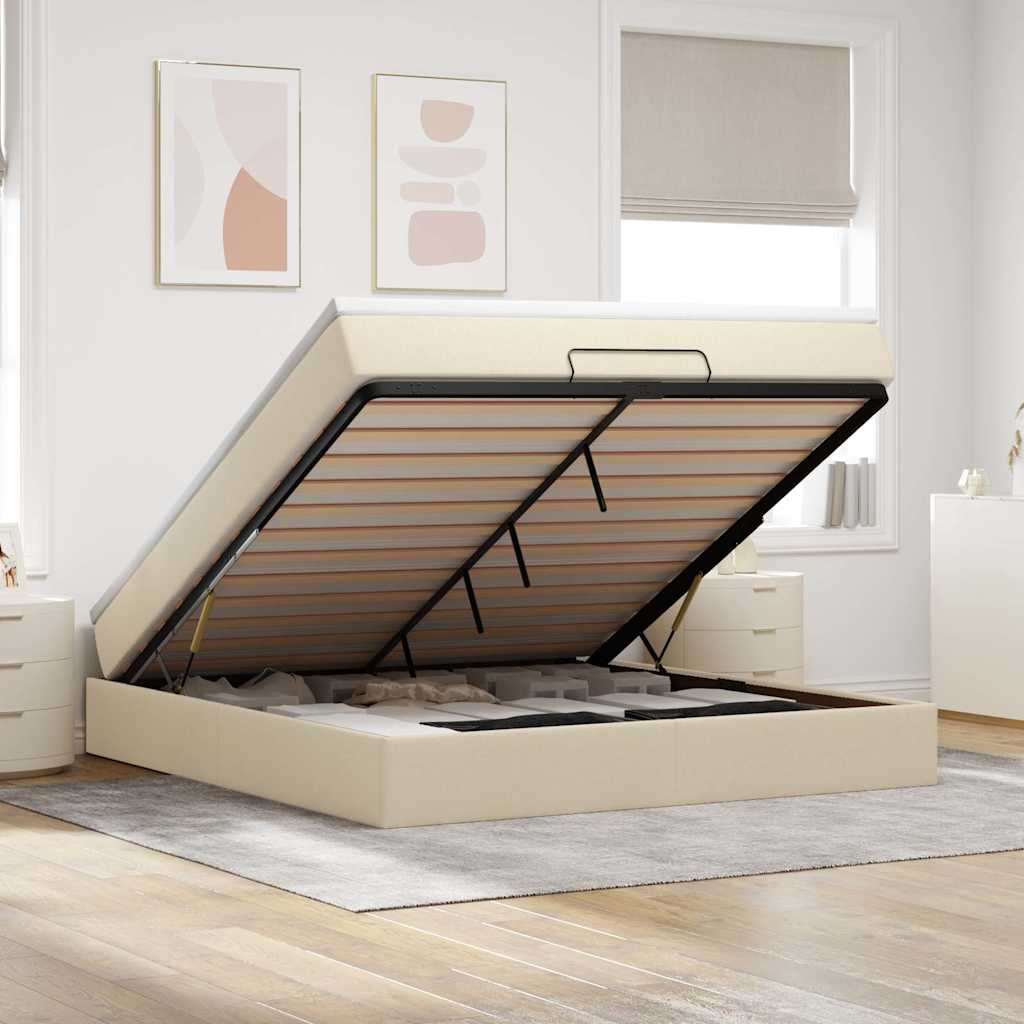 Ottoman-Bett mit Matratze Creme 180x200 cm Stoff