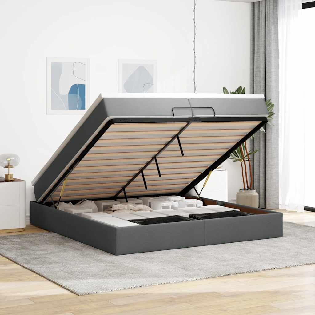 Ottoman-Bett mit Matratzen Dunkelgrau 200x200 cm Stoff