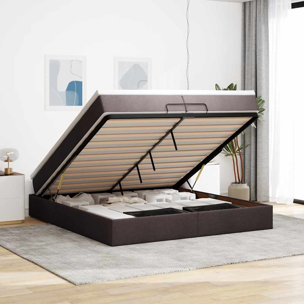 Ottoman-Bett mit Matratzen Dunkelbraun 200x200 cm Stoff