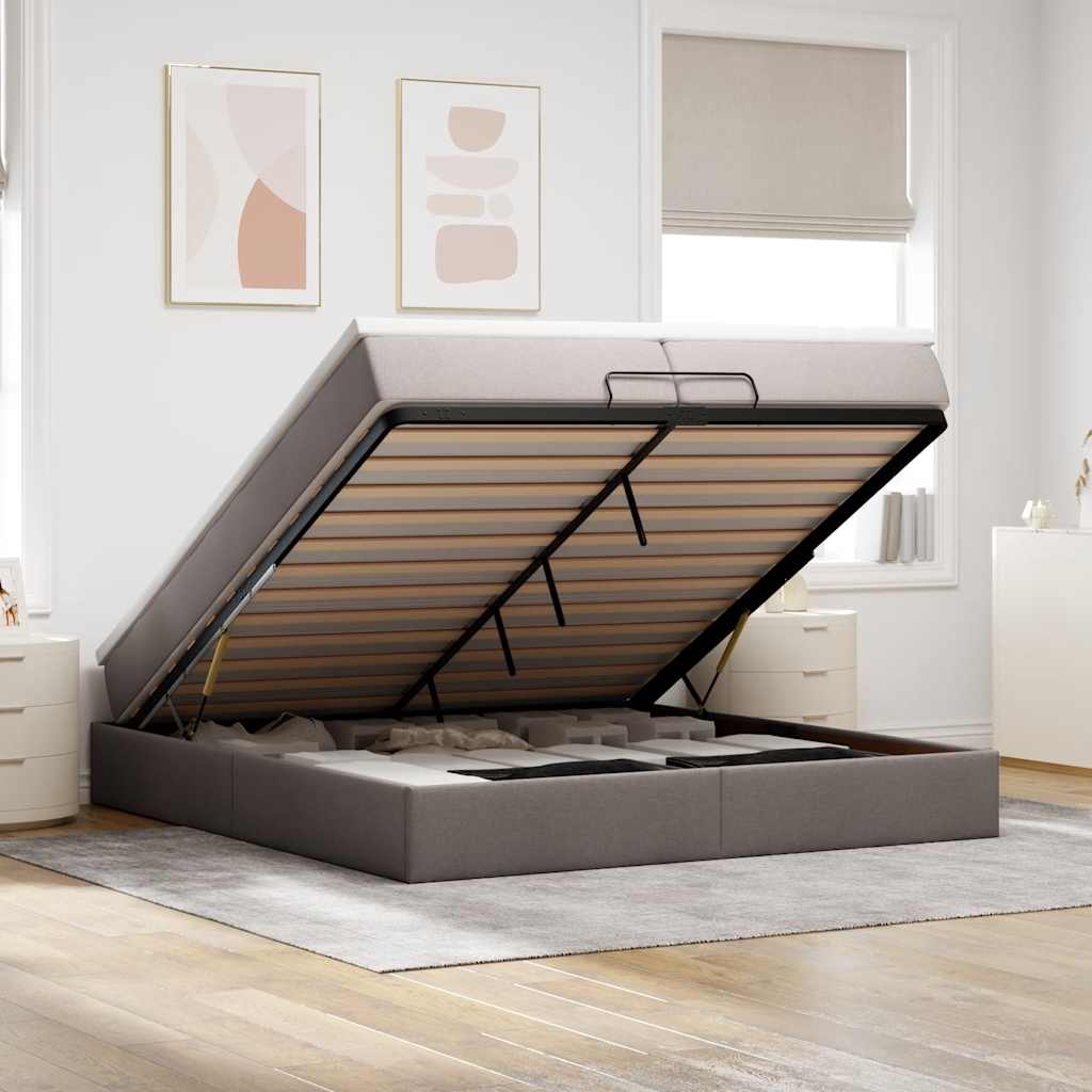 Ottoman-Bett mit Matratzen Taupe 200x200 cm Stoff