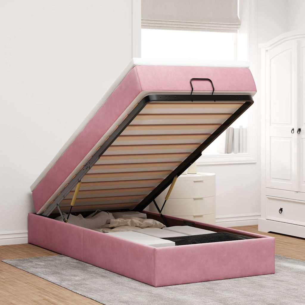 Ottoman-Bett mit Matratze Rosa 80x200 cm Samt