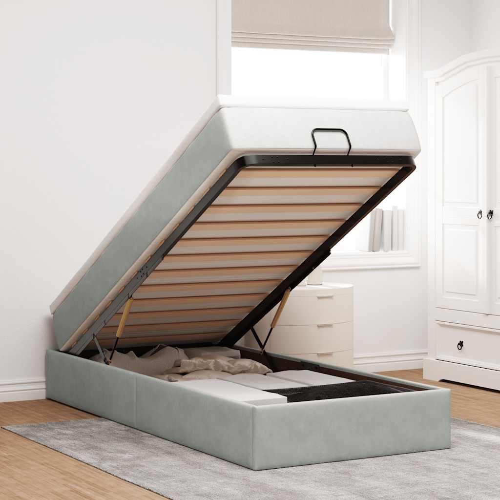 Ottoman-Bett mit Matratze Hellgrau 90x190 cm Samt