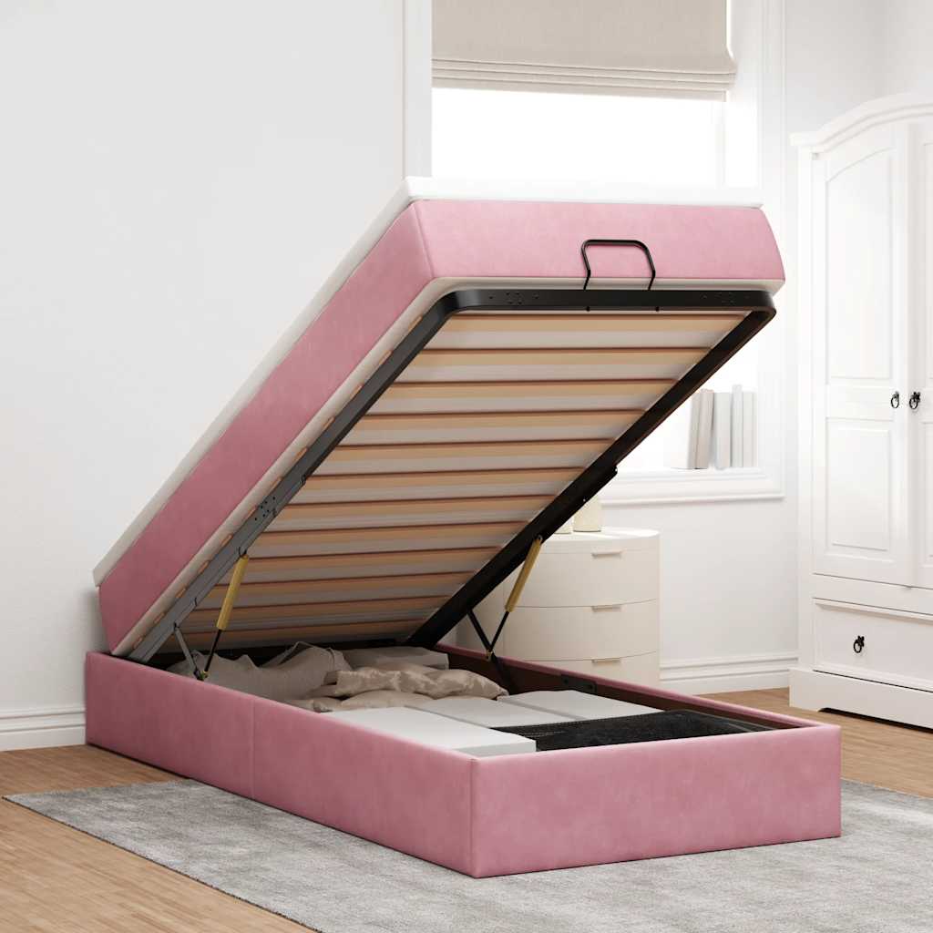 Ottoman-Bett mit Matratze Rosa 90x190 cm Samt