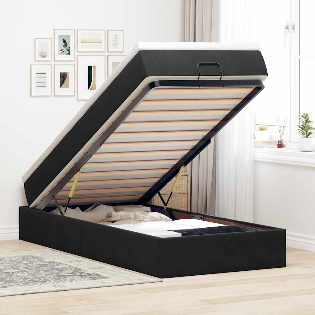 Ottoman-Bett mit Matratze Schwarz 90x200 cm Samt