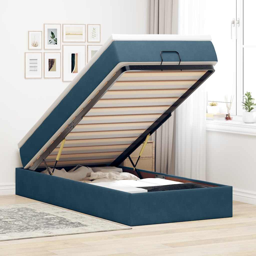 Ottoman-Bett mit Matratze Dunkelblau 90x200 cm Samt