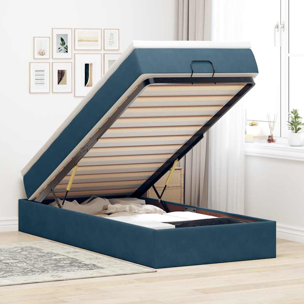 Ottoman-Bett mit Matratze Dunkelblau 100x200 cm Samt