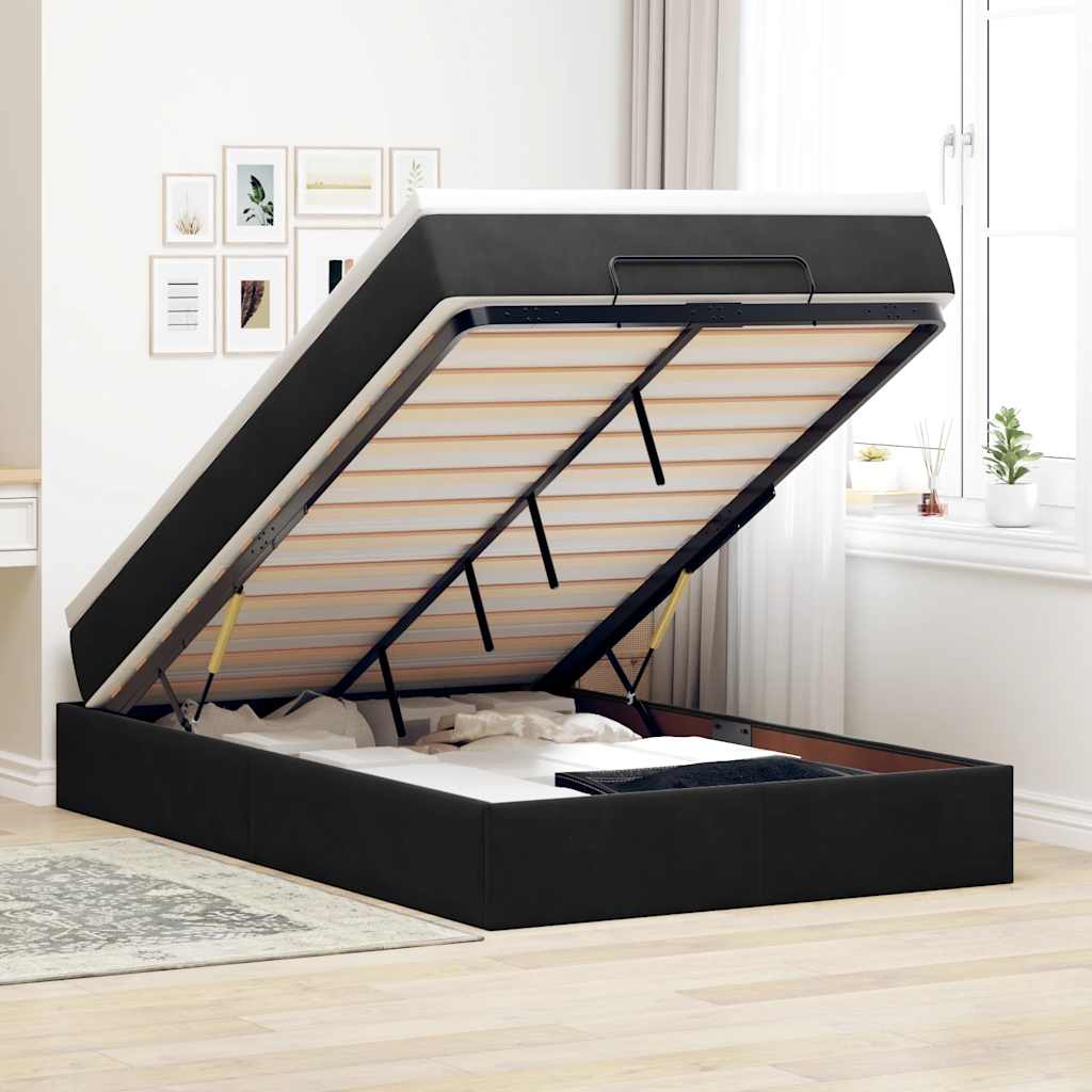 Ottoman-Bett mit Matratze Schwarz 120x190 cm Samt
