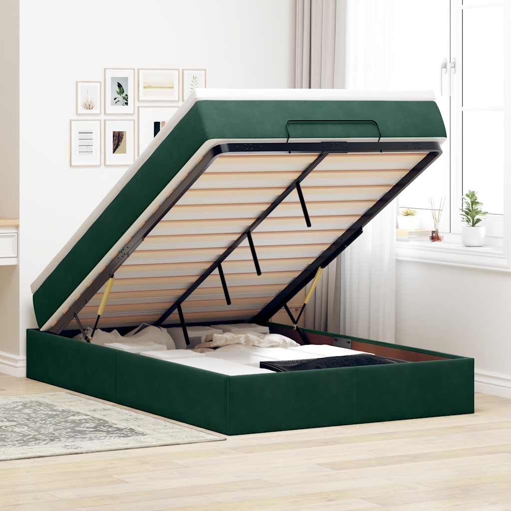 Ottoman-Bett mit Matratze Dunkelgrün 120x190 cm Samt